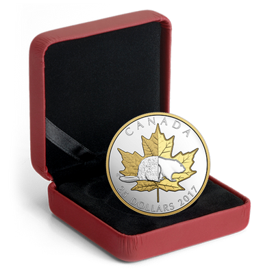 2017 $25 Fine Silver Piedfort Coin with Gold Plating - Timeless Icons: Beaver