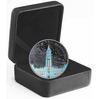 Fine Silver Coin with Black Light Effect - Lights of Parliament Hill Packaging