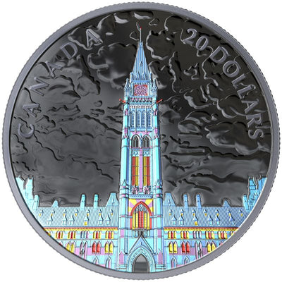 Fine Silver Coin with Black Light Effect - Lights of Parliament Hill Reverse