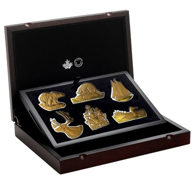 Fine Silver 6 Coin Set with Gold Plating - Real Shapes Series Packaging