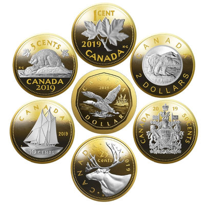Fine Silver 7 Coin Set with Gold Plating - Big Coin Series