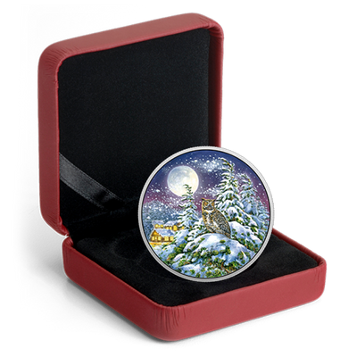 Fine Silver Glow In the Dark Coin with Colour - Animals In the Moonlight: Great Horned Owl Packaging