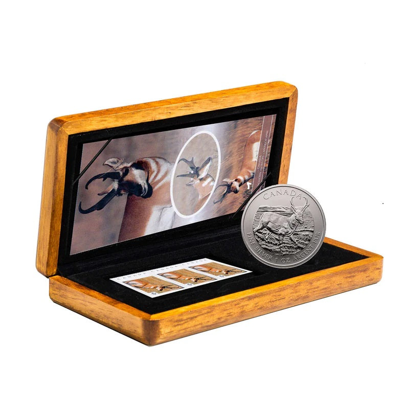 Fine Silver Coin and Stamp Set - Pronghorn Antelope