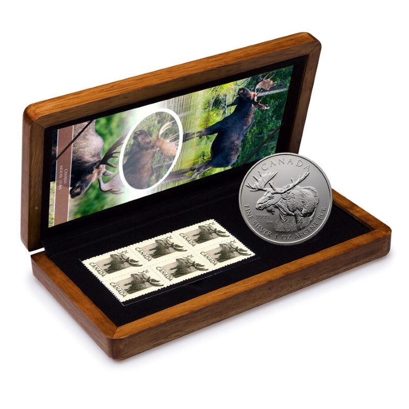 Fine Silver Coin and Stamp Set - Moose 