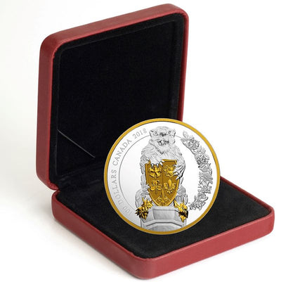 Fine Silver Ultra High Relief Coin with Gold Plating - Keepers of Parliament: The Beaver Packaging