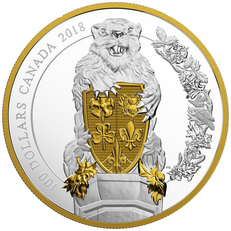 Fine Silver Ultra High Relief Coin with Gold Plating - Keepers of Parliament: The Beaver Reverse