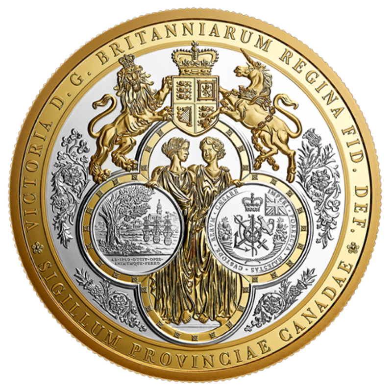 Fine Silver Ultra High Relief Coin with Gold Plating - Great Seal of the Province of Canada Reverse