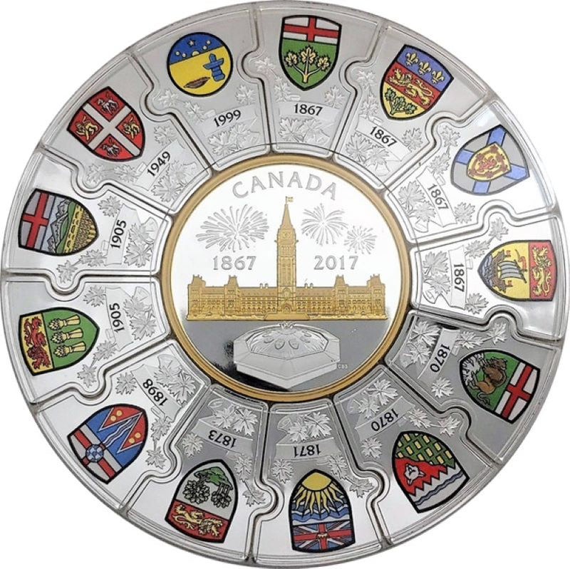 Fine Silver Puzzle 14 Coin Set with Colour and Gold Plating - Canada 150 Reverse