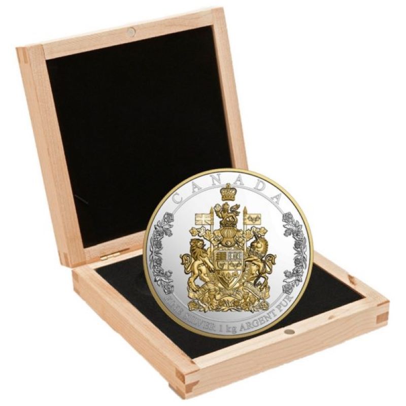 Fine Silver Coin with Gold Plating - The Arms of Canada Packaging