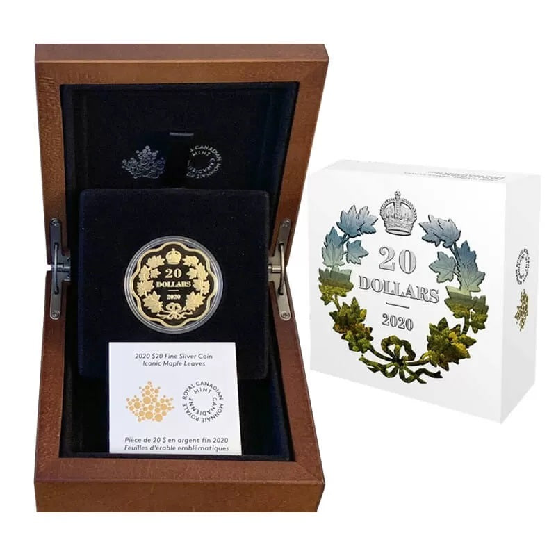 Fine Silver Coin with Gold Plating - Iconic Maple Leaves Packaging