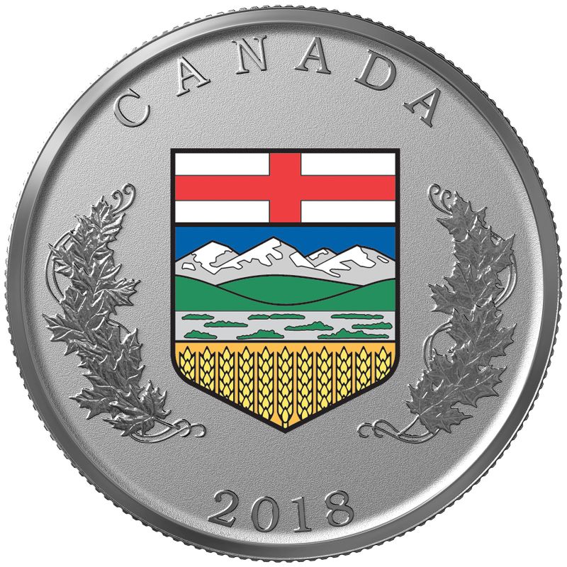 Fine Silver 14 Coin Set with Colour - Heraldic Emblems of Canada: Alberta Reverse