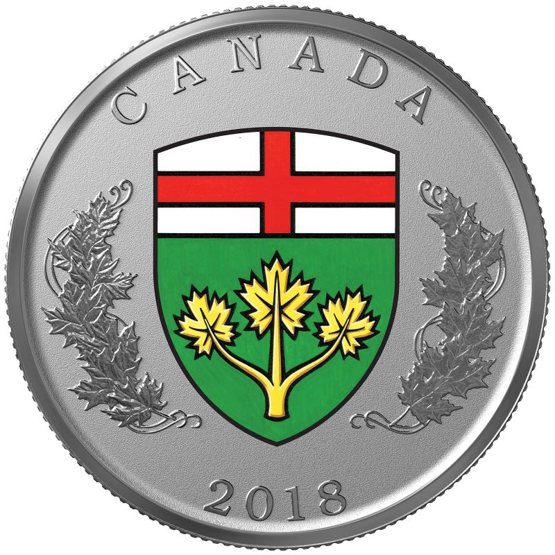 Fine Silver 14 Coin Set with Colour - Heraldic Emblems of Canada: Ontario Reverse