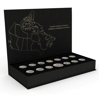 Fine Silver 14 Coin Set with Colour - Heraldic Emblems of Canada Packaging