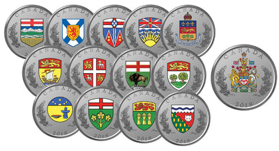 Fine Silver 14 Coin Set with Colour - Heraldic Emblems of Canada Reverse