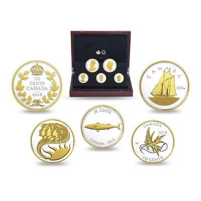 Fine Silver 5 Coin Set with Gold Plating - Legacy of the Dime