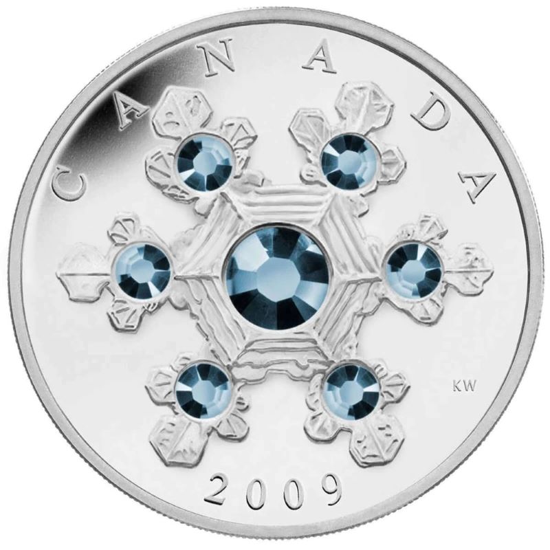 Fine Silver Coin with Swarovski Crystal - Blue Crystal Snowflake Reverse