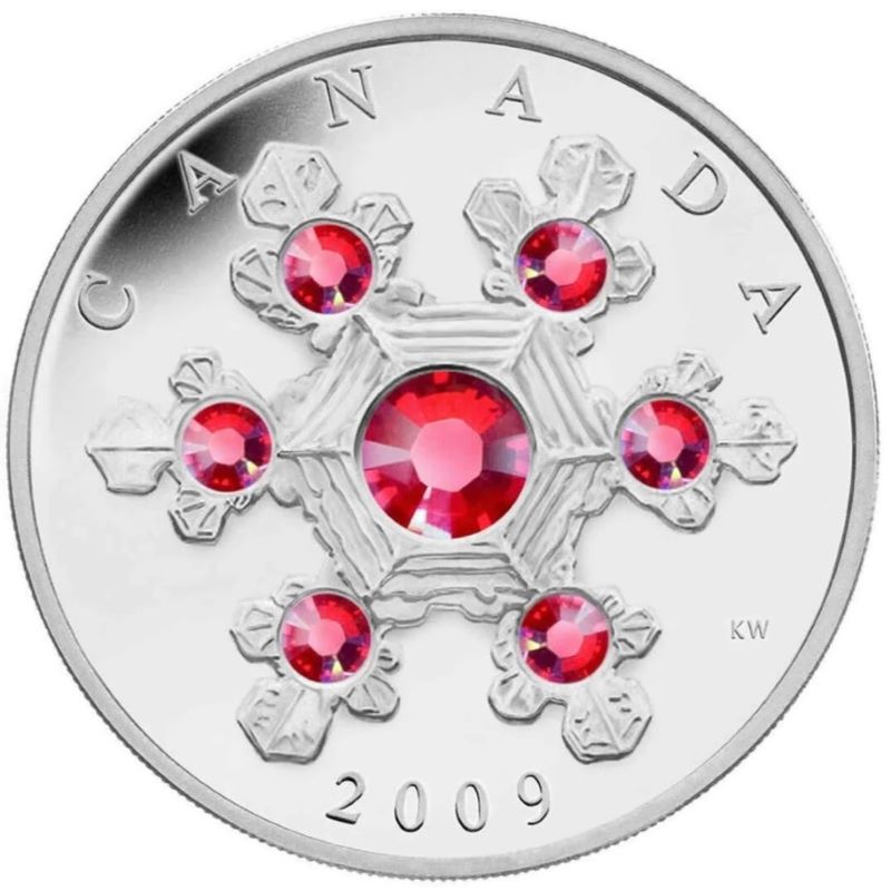 Fine Silver Coin with Swarovski Crystal - Pink Crystal Snowflake Reverse