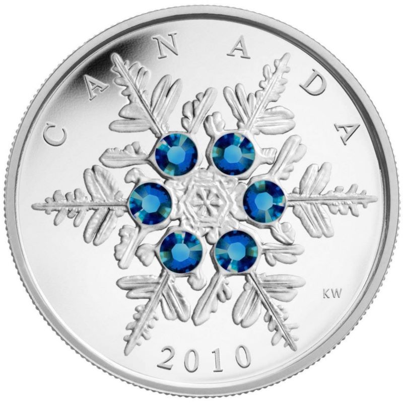 Fine Silver Coin with Swarovski Crystal - Crystal Snowflake: Blue Reverse