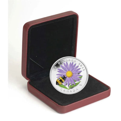 Fine Silver Coin with Colour and Glass Element - Aster with Glass Bumble Bee Packaing