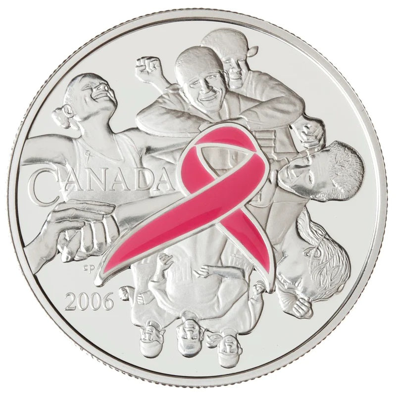 2006 $5 Fine Silver Coin with Colour - Pink Ribbon
