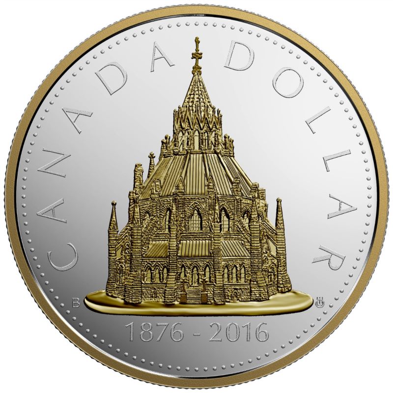 Fine Silver Coin with Gold Plating - Renewed Silver Dollar: Library of Parliament Reverse