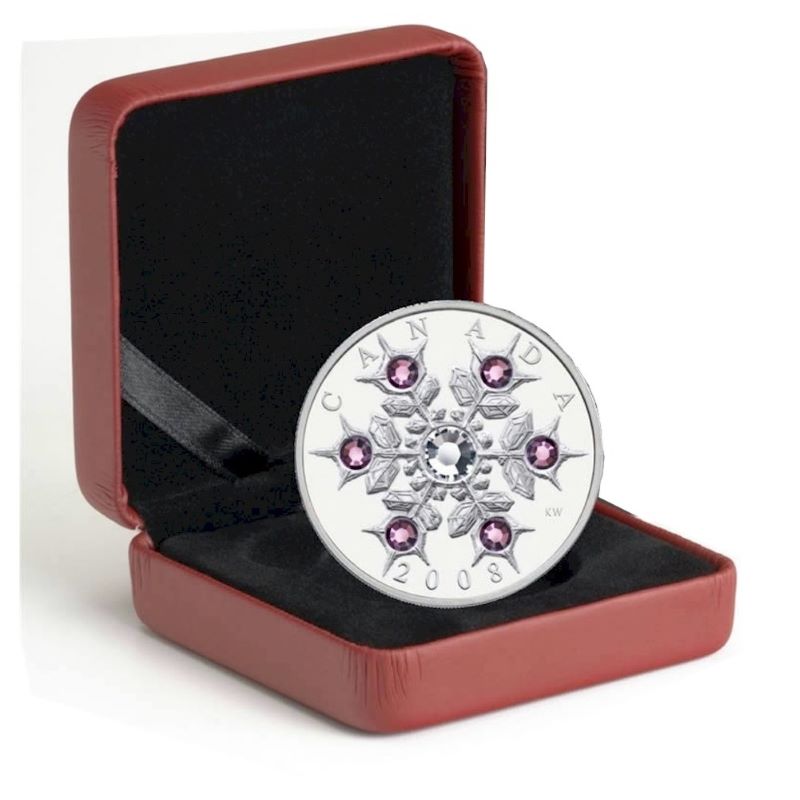 Fine Silver Coin with Swarovski Crystal - Crystal Snowflake: Amethyst Packaging