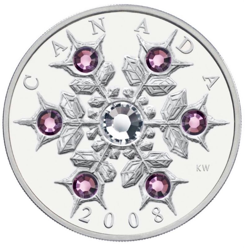 Fine Silver Coin with Swarovski Crystal - Crystal Snowflake: Amethyst Reverse