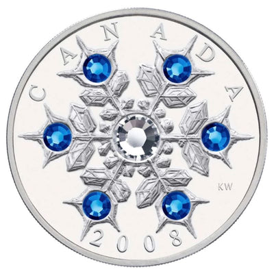 Fine Silver Coin with Swarovski Crystal - Crystal Snowflake: Sapphire Reverse