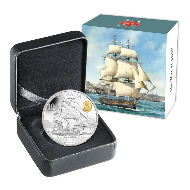 Fine Silver Coin with Gold Plating - HMS Shannon Packaging