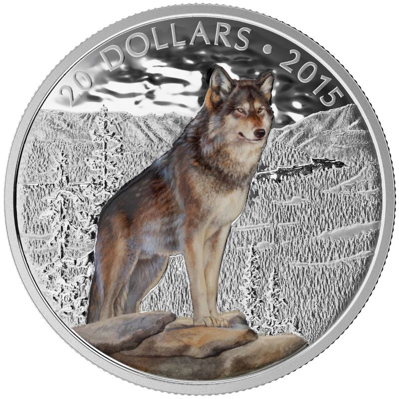 Fine Silver Coin with Colour - Imposing Alpha Wolf Reverse