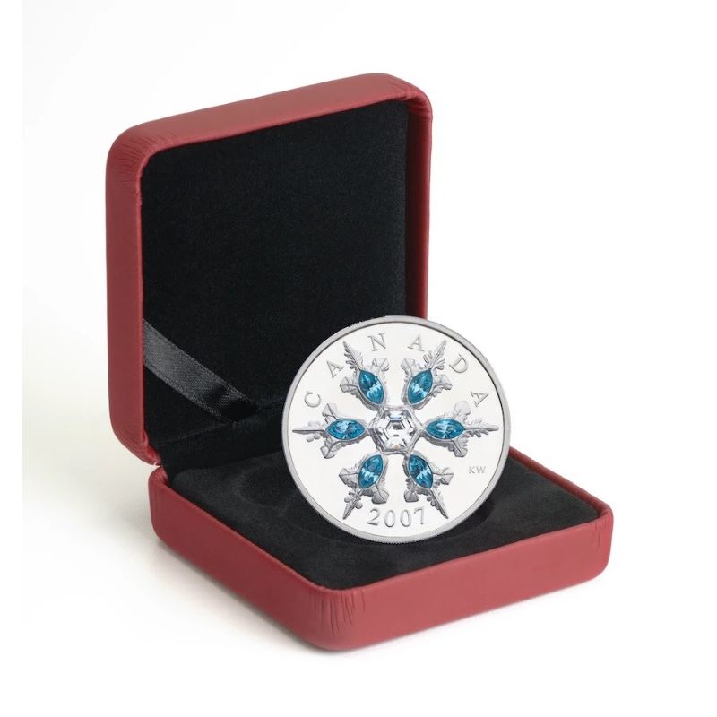 Sterling Silver Coin with Swarovski Crystal - Crystal Snowflake: Blue Packaging