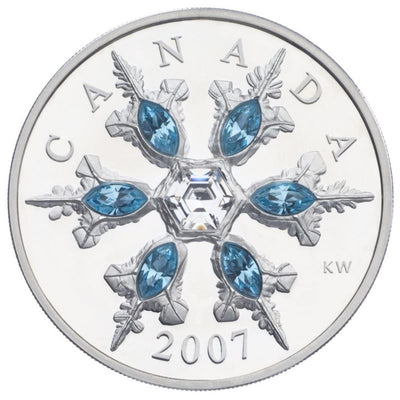 Sterling Silver Coin with Swarovski Crystal - Crystal Snowflake: Blue Reverse