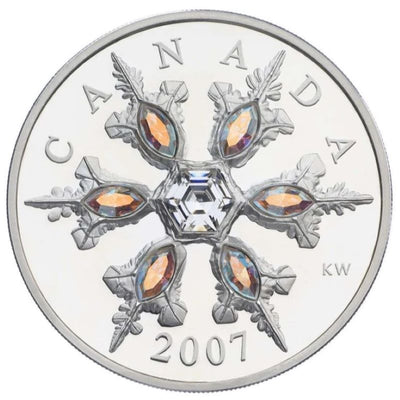 Sterling Silver Coin with Swarovski Crystal - Crystal Snowflake: Iridescent Reverse