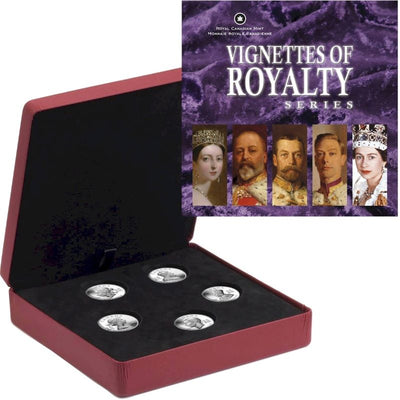 Sterling Silver Ultra High Relief 5 Coin Set - Vignettes of Royalty Packaging