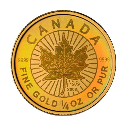 Pure Gold Hologram 4 Coin Set: Gold Maple Leaf 30th Anniversary: 1/4 Ounce Reverse