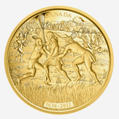 Pure Gold Ultra High Relief Coin - 375th Anniversary of the First European Observation of Lacrosse Reverse