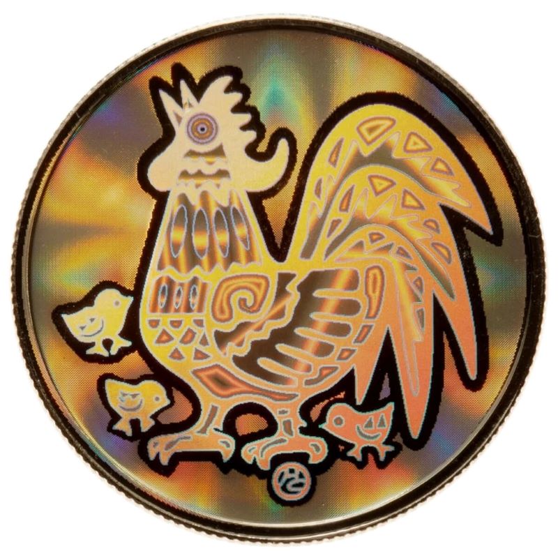 18k Gold Hologram Coin - Year of the Rooster Reverse