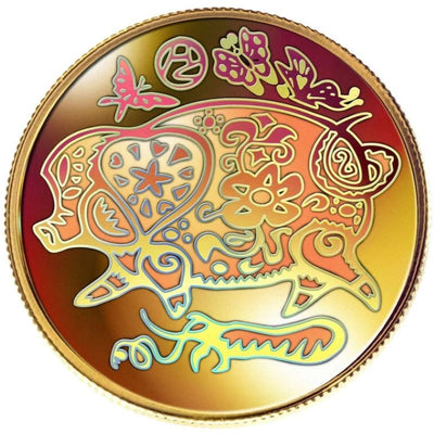 18k Gold Hologram Coin - Year of the Pig Reverse
