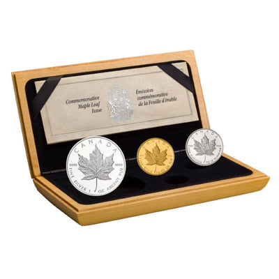 Gold Silver Platinum 3 Coin Set - 10th Anniversary of the Canadian Maple Leaf Coin
