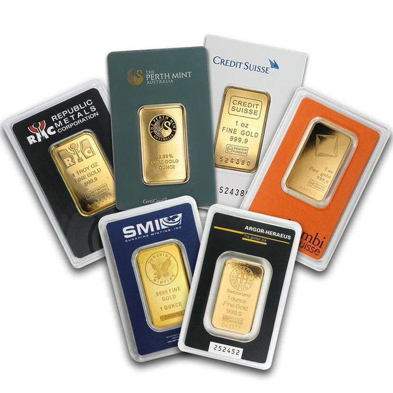 1oz Assorted Recognized Pure Gold Bar Packaging