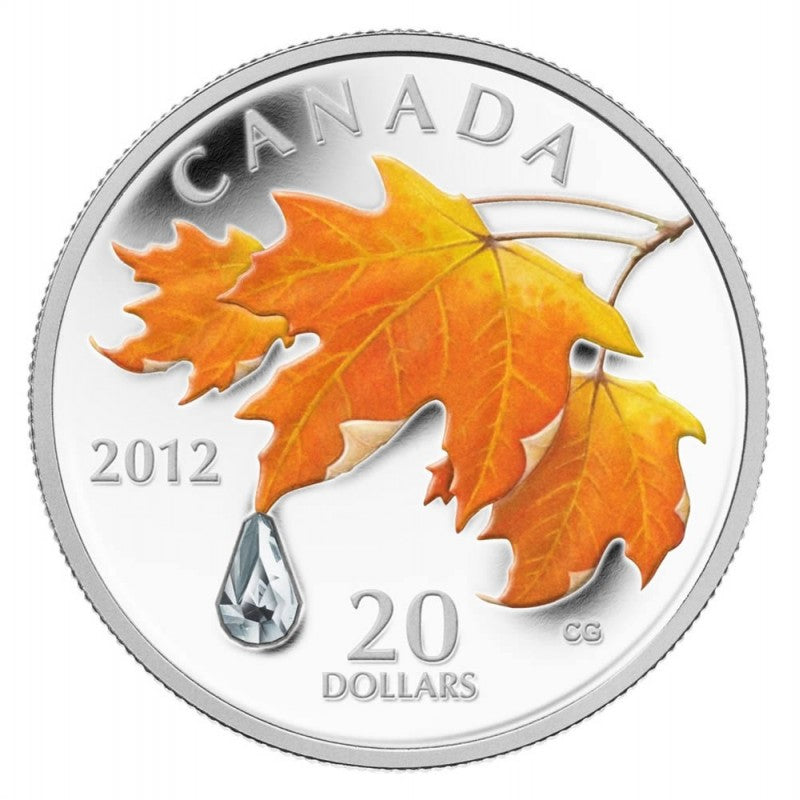 Fine Silver Coin with Colour and Swarovski Crystal - Sugar Maple Crystal Raindrop Reverse