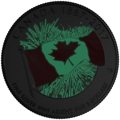 Fine Silver Glow In The Dark Coin with Colour - Proudly Canadian Glow In The Dark