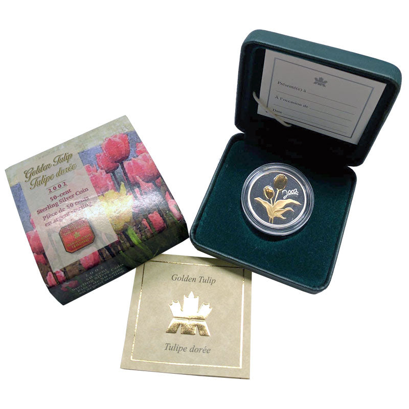 Sterling Silver Coin with Gold Plating - 50th Anniversary of the Canadian Tulip Festival Packaging