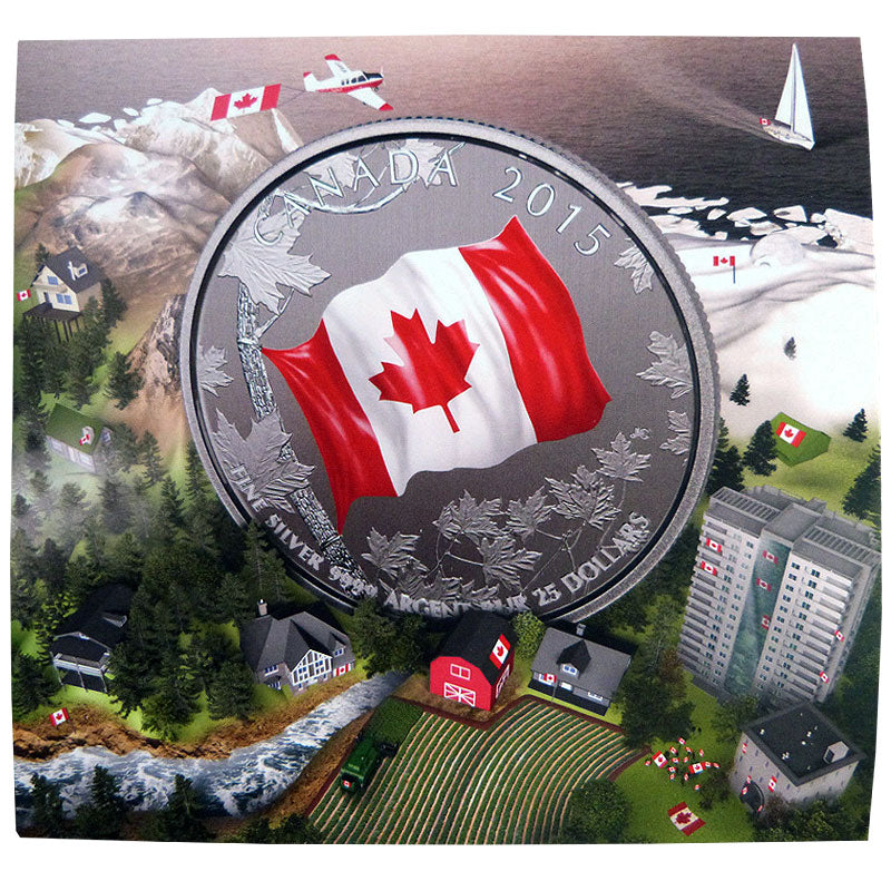 Fine Silver Coin with Colour - 50th Anniversary of the Canadian Flag Packaging