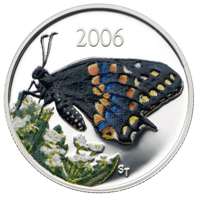 Sterling Silver Coin with Colour - Short-tailed Swallowtail Butterfly Reverse