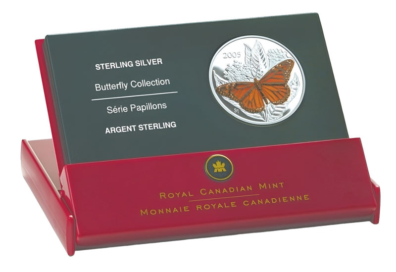 Sterling Silver Coin with Colour - Monarch Butterfly Packaging