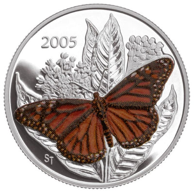Sterling Silver Coin with Colour - Monarch Butterfly Reverse