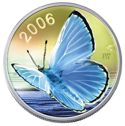 Sterling Silver Hologram Coin - Silvery Blue Butterfly Reverse