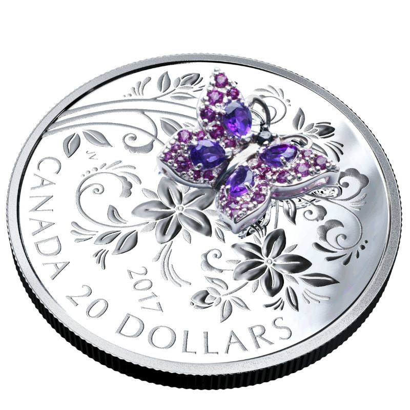 Fine Silver Coin with Gemstones - Bejewelled Bugs: Butterfly