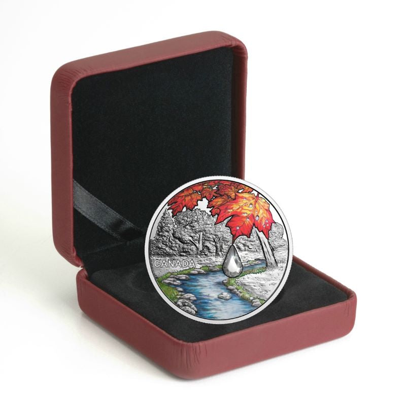 Fine Silver Coin with Colour and Swarovski Crystal - Jewel of the Rain: Sugar Maple Leaves Packaging